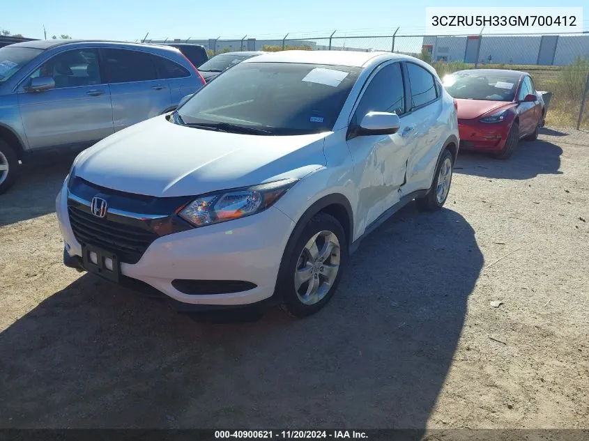 2016 Honda Hr-V Lx VIN: 3CZRU5H33GM700412 Lot: 40900621