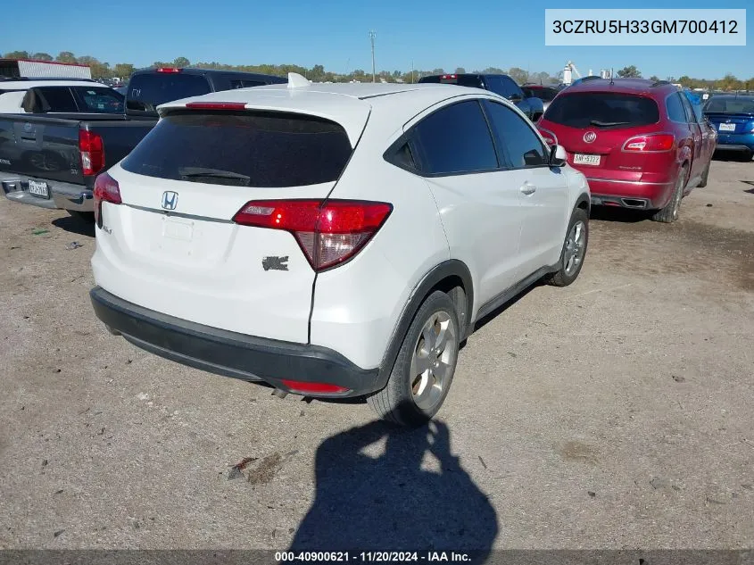 2016 Honda Hr-V Lx VIN: 3CZRU5H33GM700412 Lot: 40900621