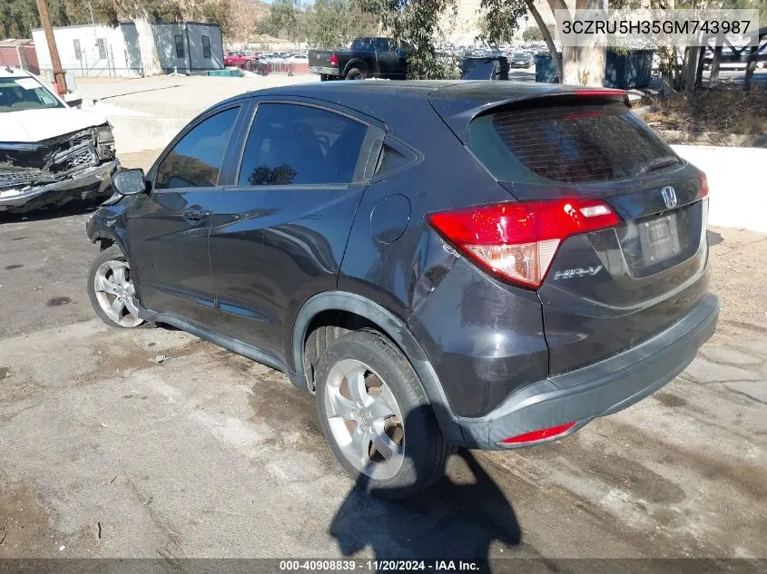 2016 Honda Hr-V Lx VIN: 3CZRU5H35GM743987 Lot: 40908839