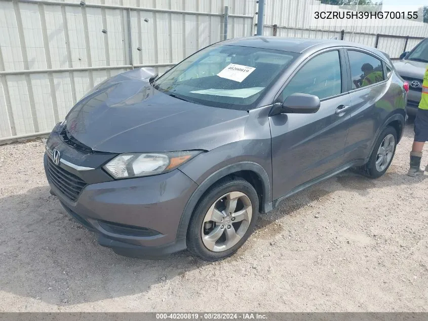 2017 Honda Hr-V Lx VIN: 3CZRU5H39HG700155 Lot: 40200819