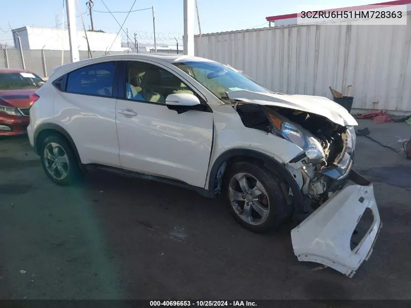 2017 Honda Hr-V Ex VIN: 3CZRU6H51HM728363 Lot: 40696653