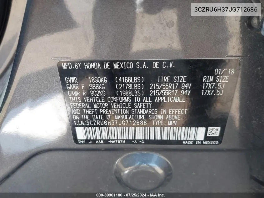 3CZRU6H37JG712686 2018 Honda Hr-V Lx