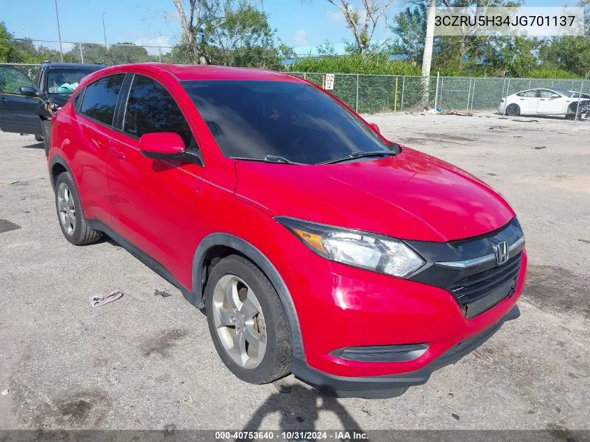 2018 Honda Hr-V Lx VIN: 3CZRU5H34JG701137 Lot: 40753640