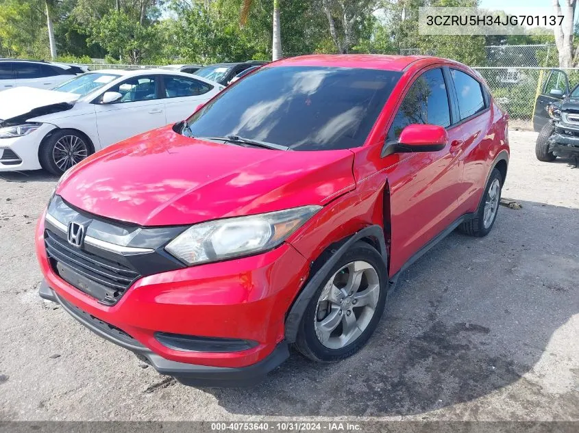 2018 Honda Hr-V Lx VIN: 3CZRU5H34JG701137 Lot: 40753640