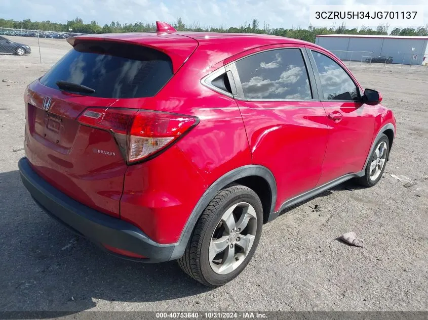 2018 Honda Hr-V Lx VIN: 3CZRU5H34JG701137 Lot: 40753640