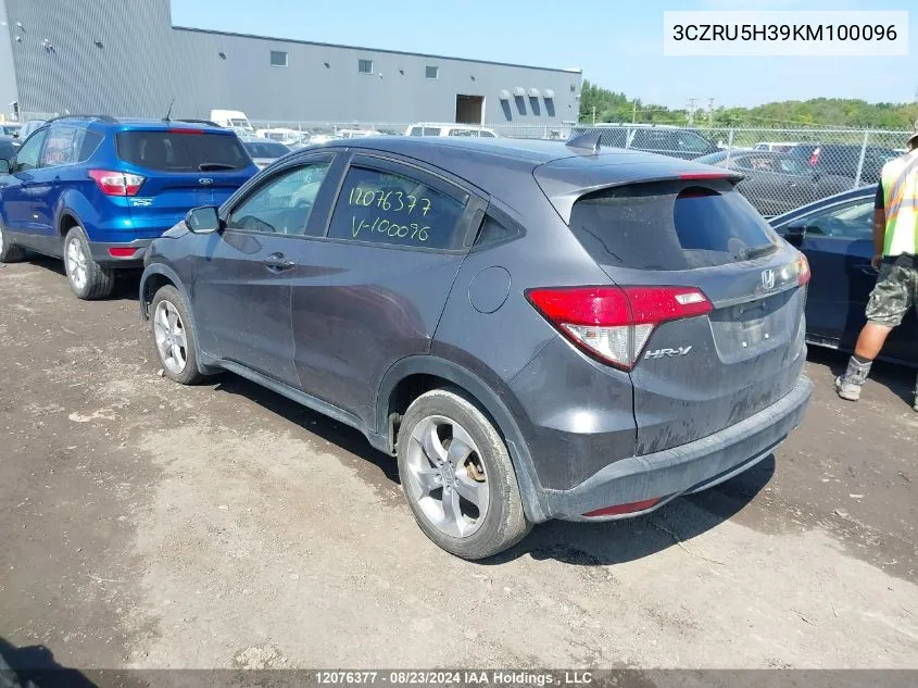 2019 Honda Hr-V VIN: 3CZRU5H39KM100096 Lot: 12076377