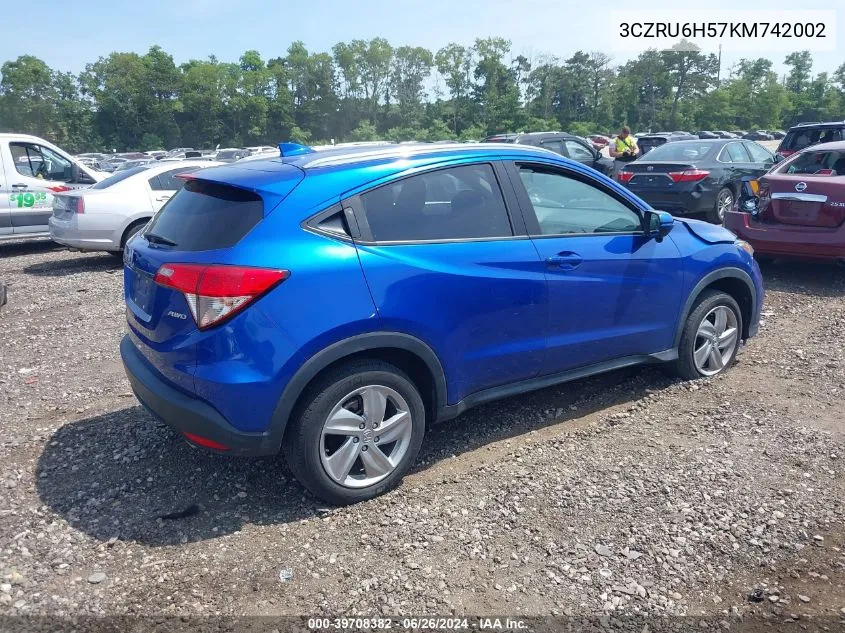 2019 Honda Hr-V Ex VIN: 3CZRU6H57KM742002 Lot: 39708382