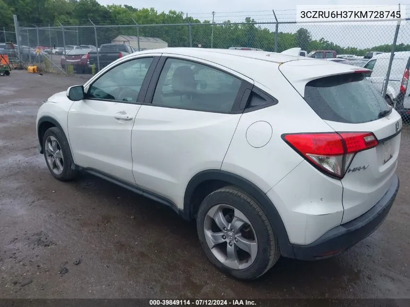 2019 Honda Hr-V Lx VIN: 3CZRU6H37KM728745 Lot: 39849114