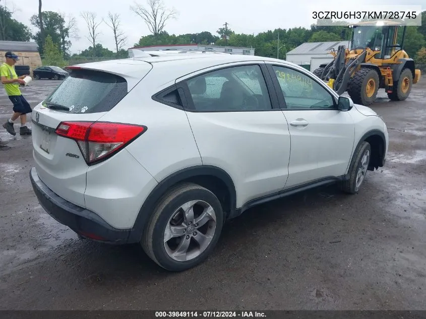 2019 Honda Hr-V Lx VIN: 3CZRU6H37KM728745 Lot: 39849114