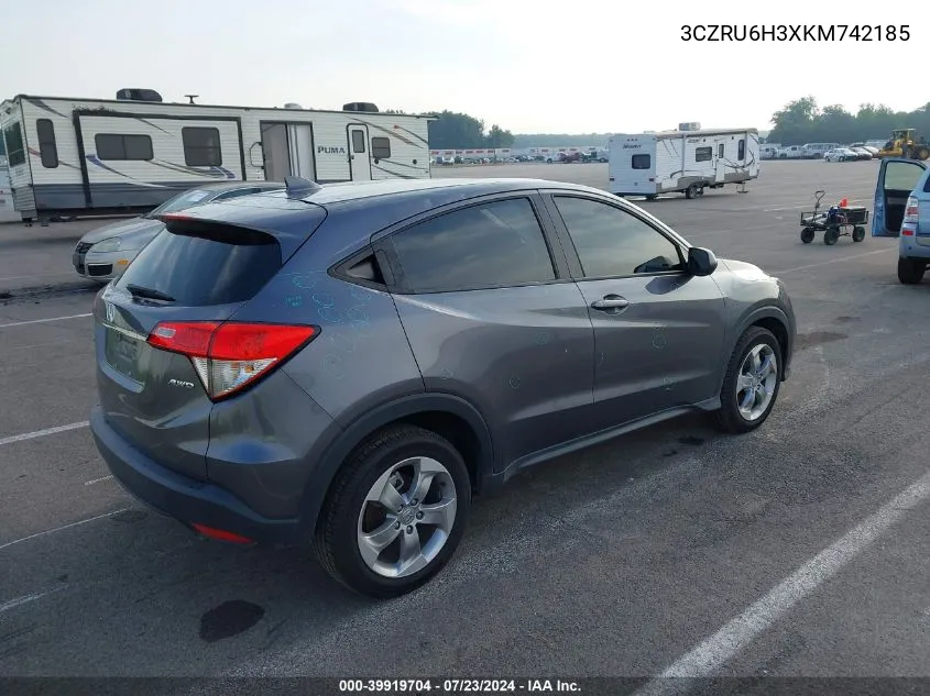 2019 Honda Hr-V Lx VIN: 3CZRU6H3XKM742185 Lot: 39919704