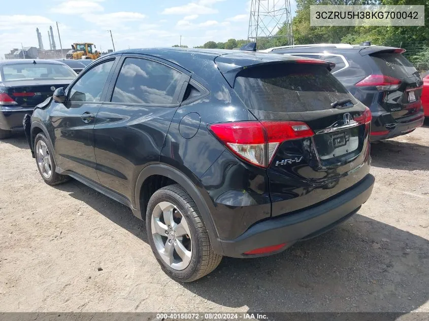 2019 Honda Hr-V Lx VIN: 3CZRU5H38KG700042 Lot: 40158072