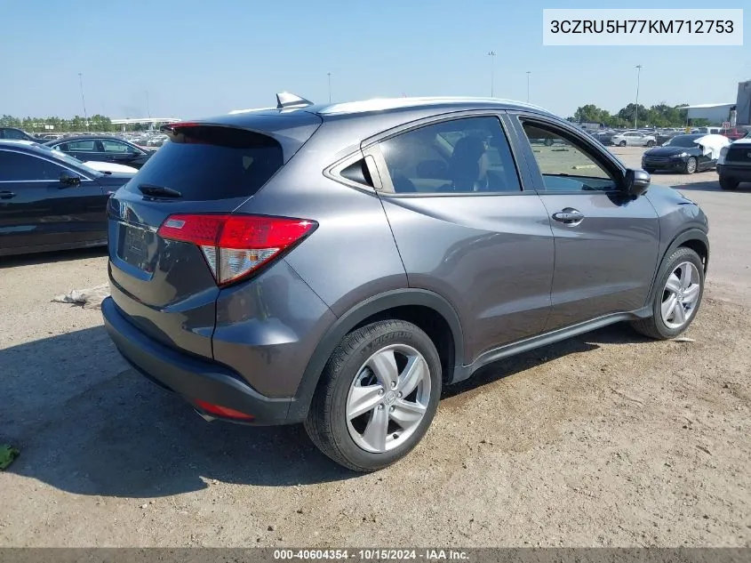 2019 Honda Hr-V Ex-L VIN: 3CZRU5H77KM712753 Lot: 40604354