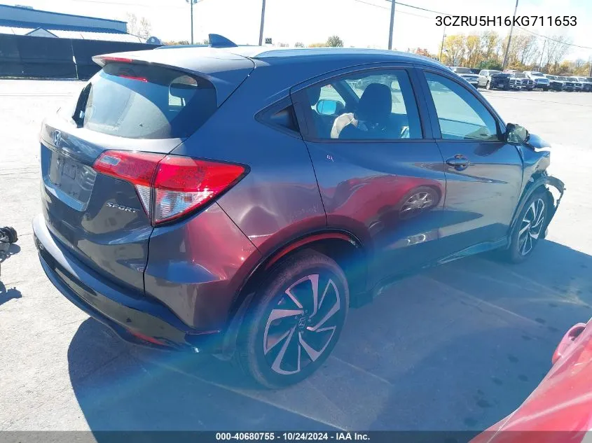 2019 Honda Hr-V Sport VIN: 3CZRU5H16KG711653 Lot: 40680755