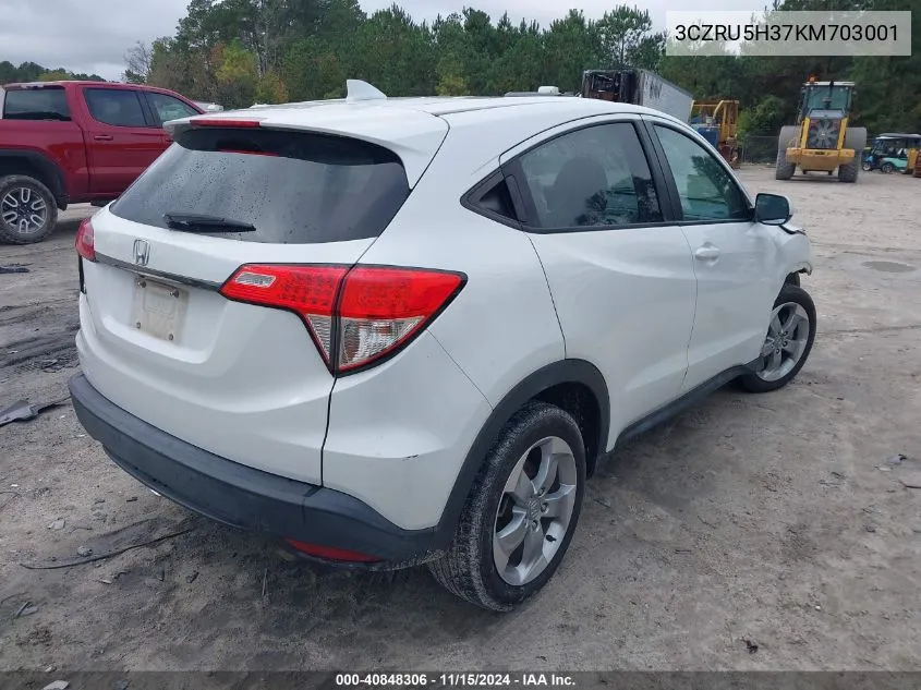 2019 Honda Hr-V Lx VIN: 3CZRU5H37KM703001 Lot: 40848306