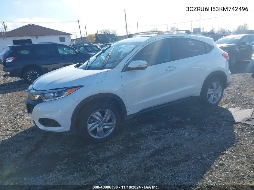 2019 Honda Hr-V Ex VIN: 3CZRU6H53KM742496 Lot: 40886399