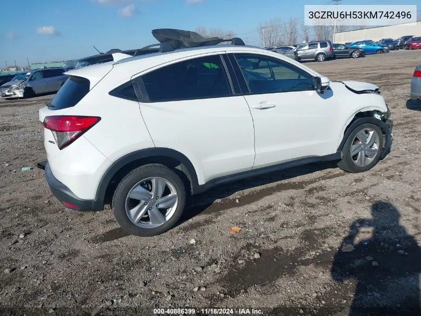 2019 Honda Hr-V Ex VIN: 3CZRU6H53KM742496 Lot: 40886399