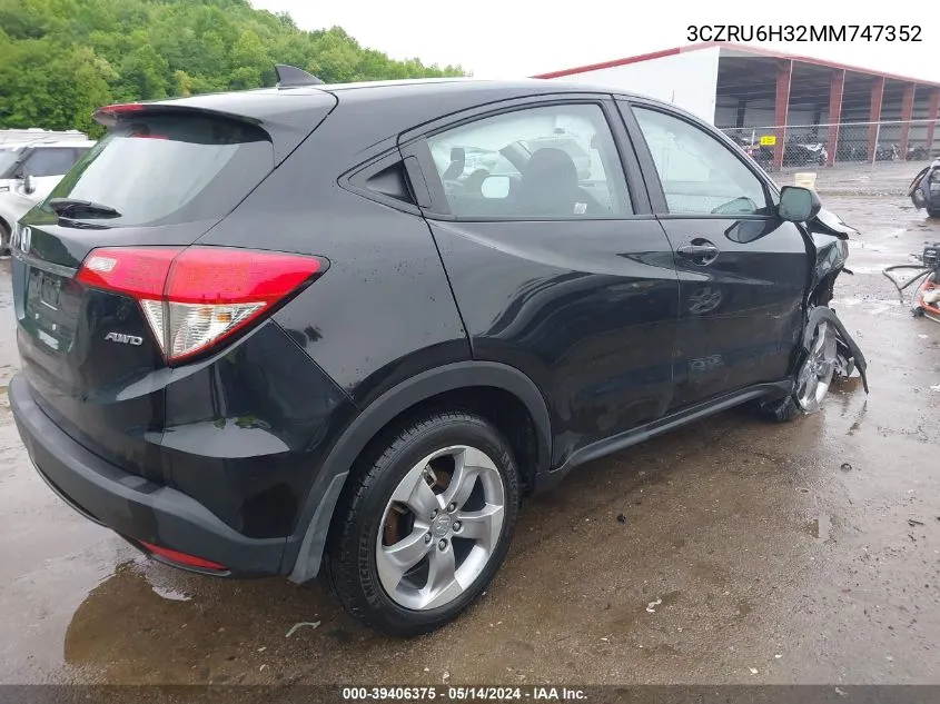 2021 Honda Hr-V Awd Lx VIN: 3CZRU6H32MM747352 Lot: 39406375