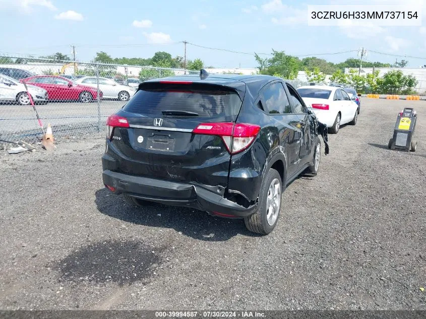 2021 Honda Hr-V Awd Lx VIN: 3CZRU6H33MM737154 Lot: 39994587