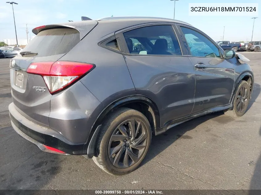 2021 Honda Hr-V Awd Sport VIN: 3CZRU6H18MM701524 Lot: 39999758