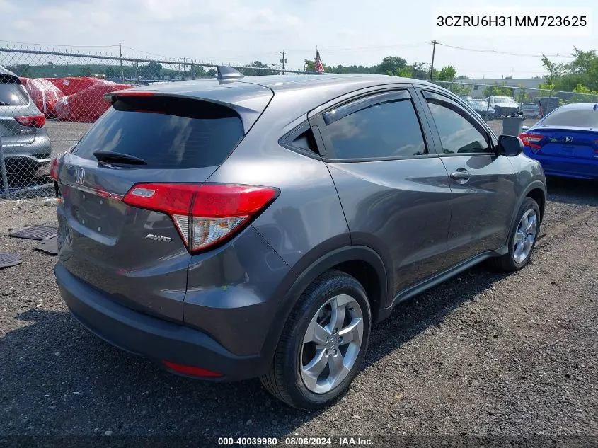 2021 Honda Hr-V Awd Lx VIN: 3CZRU6H31MM723625 Lot: 40039980