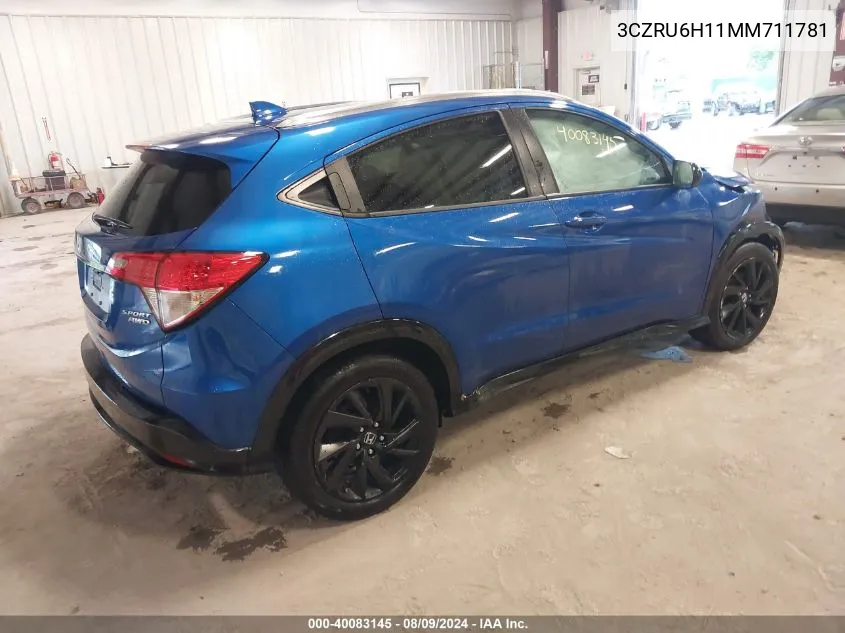 2021 Honda Hr-V Awd Sport VIN: 3CZRU6H11MM711781 Lot: 40083145