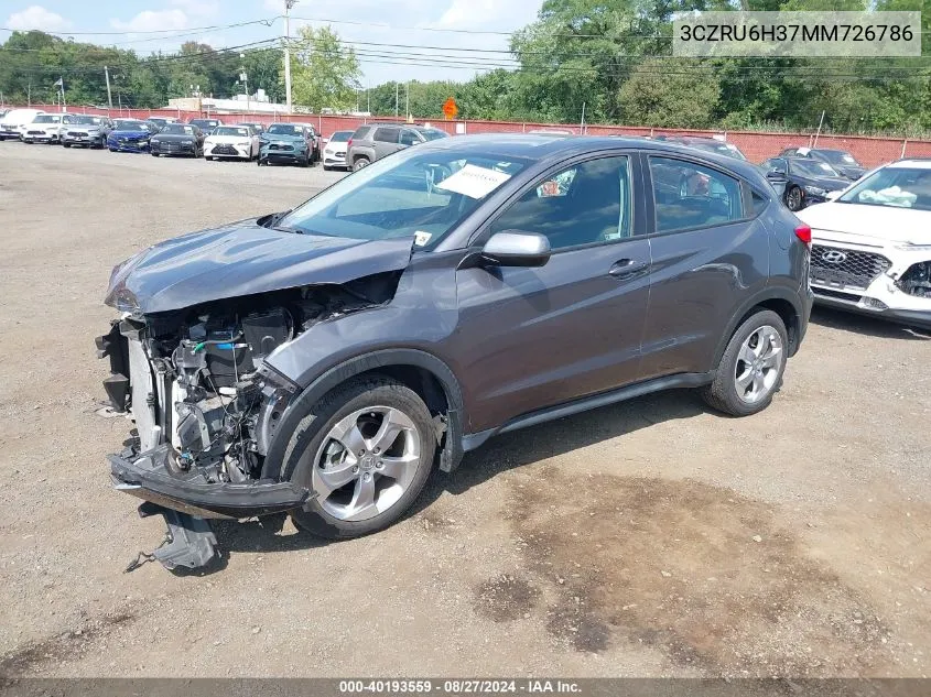 2021 Honda Hr-V Awd Lx VIN: 3CZRU6H37MM726786 Lot: 40193559