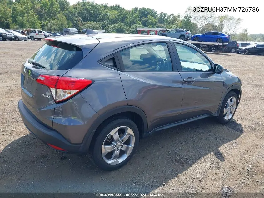 2021 Honda Hr-V Awd Lx VIN: 3CZRU6H37MM726786 Lot: 40193559