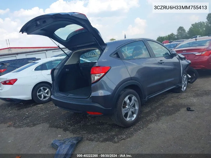 2021 Honda Hr-V Awd Lx VIN: 3CZRU6H33MM755413 Lot: 40222265