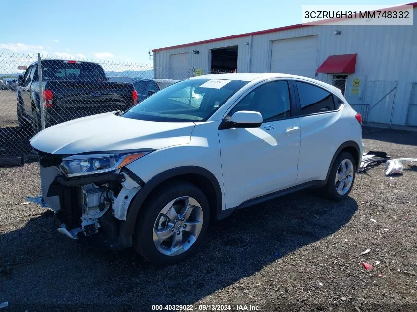 2021 Honda Hr-V Awd Lx VIN: 3CZRU6H31MM748332 Lot: 40329022