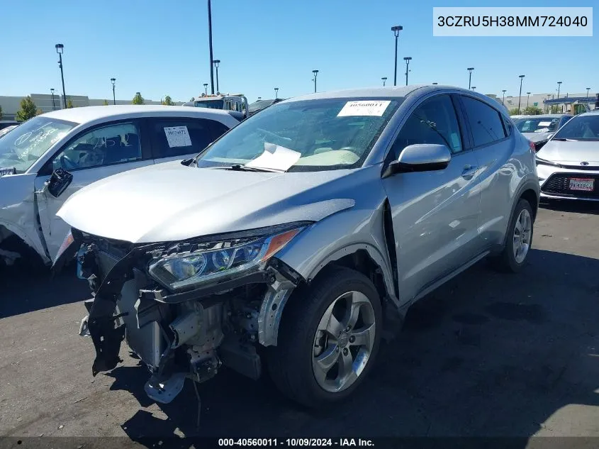 2021 Honda Hr-V 2Wd Lx VIN: 3CZRU5H38MM724040 Lot: 40560011