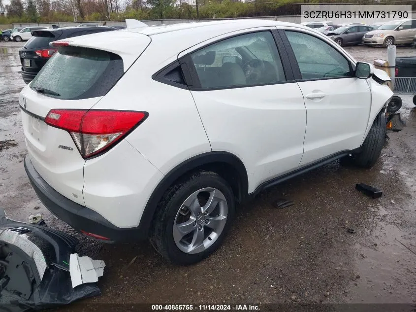 2021 Honda Hr-V Awd Lx VIN: 3CZRU6H31MM731790 Lot: 40855755