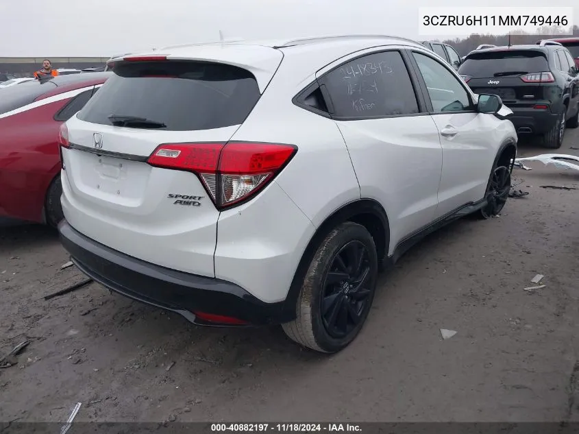 2021 Honda Hr-V Awd Sport VIN: 3CZRU6H11MM749446 Lot: 40882197