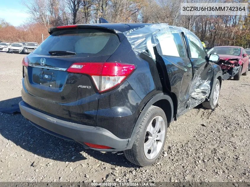 2021 Honda Hr-V Awd Lx VIN: 3CZRU6H36MM742364 Lot: 40882599