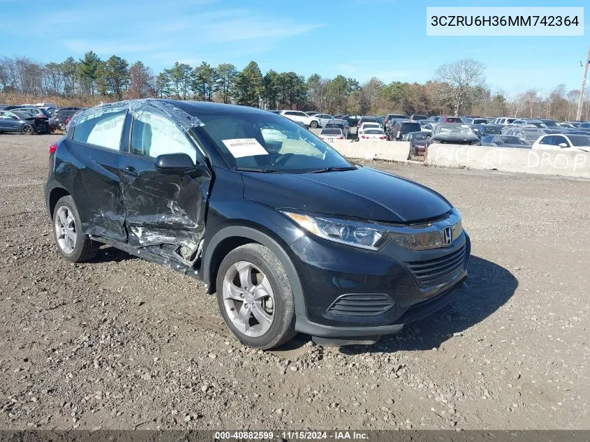 2021 Honda Hr-V Awd Lx VIN: 3CZRU6H36MM742364 Lot: 40882599