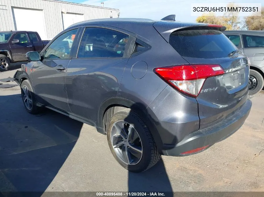 2021 Honda Hr-V Awd Ex VIN: 3CZRU6H51MM752351 Lot: 40895488