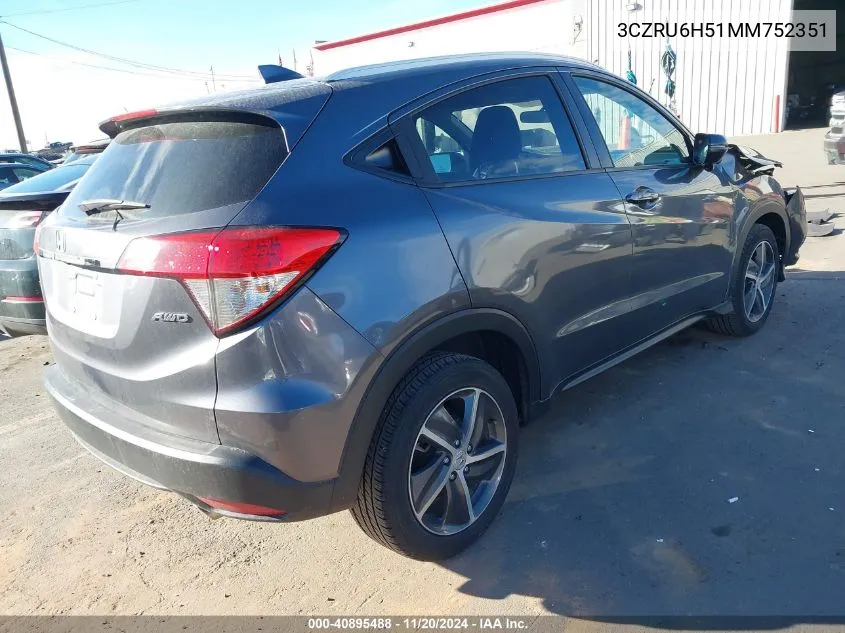 2021 Honda Hr-V Awd Ex VIN: 3CZRU6H51MM752351 Lot: 40895488