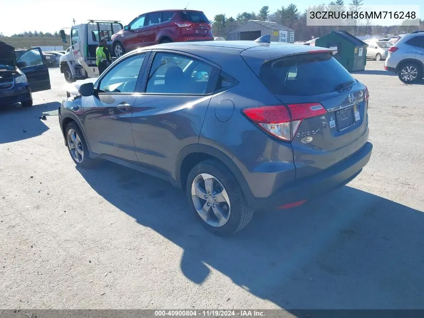 2021 Honda Hr-V Awd Lx VIN: 3CZRU6H36MM716248 Lot: 40900804