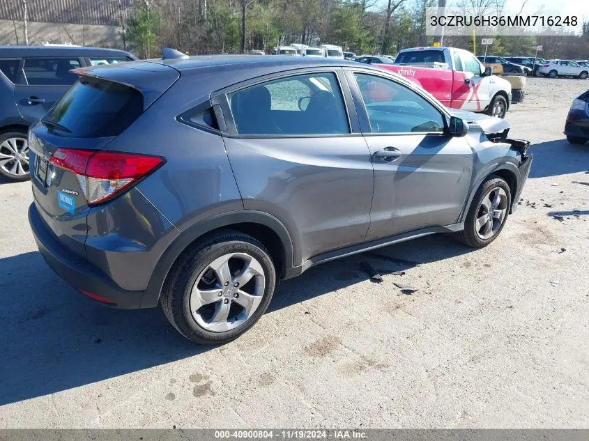 2021 Honda Hr-V Awd Lx VIN: 3CZRU6H36MM716248 Lot: 40900804