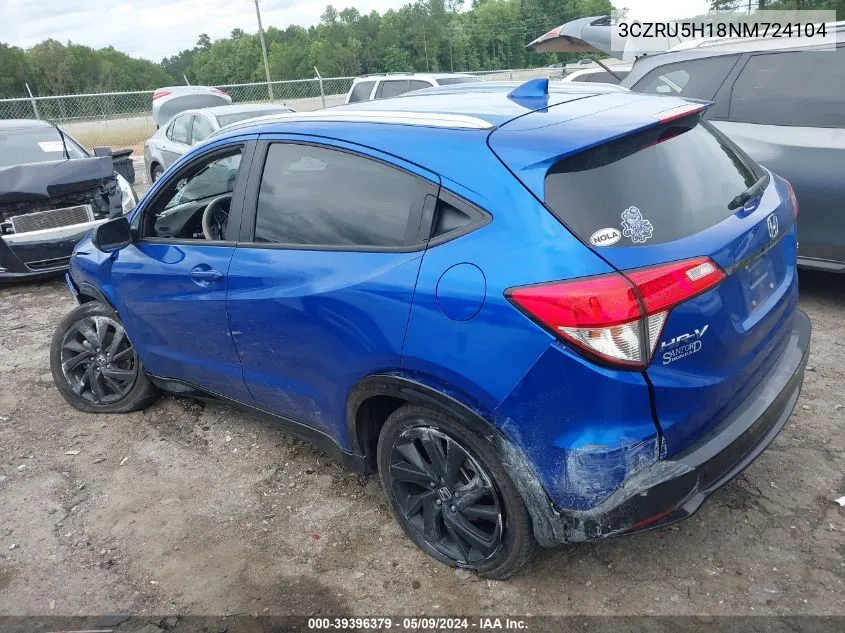 2022 Honda Hr-V 2Wd Sport VIN: 3CZRU5H18NM724104 Lot: 39396379