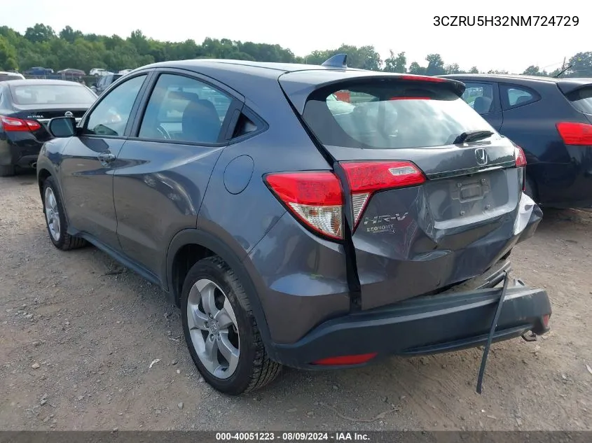 2022 Honda Hr-V 2Wd Lx VIN: 3CZRU5H32NM724729 Lot: 40051223