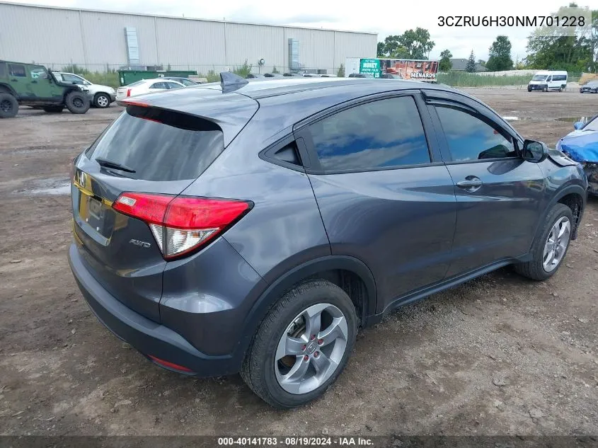 2022 Honda Hr-V Awd Lx VIN: 3CZRU6H30NM701228 Lot: 40141783