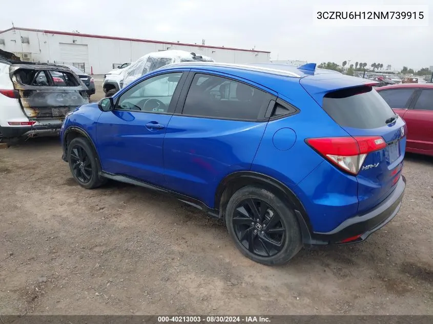 2022 Honda Hr-V Awd Sport VIN: 3CZRU6H12NM739915 Lot: 40213003