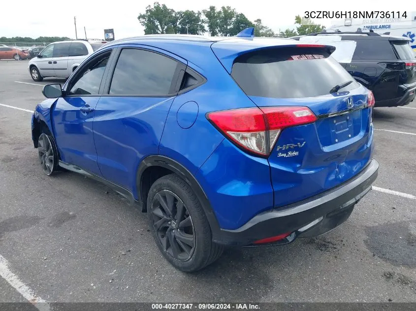 2022 Honda Hr-V Awd Sport VIN: 3CZRU6H18NM736114 Lot: 40277347