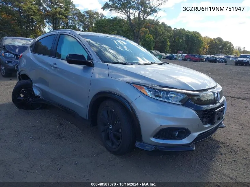 2022 Honda Hr-V Awd Sport VIN: 3CZRU6H19NM751947 Lot: 40587379