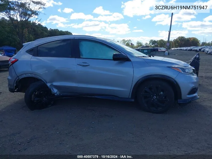 2022 Honda Hr-V Awd Sport VIN: 3CZRU6H19NM751947 Lot: 40587379