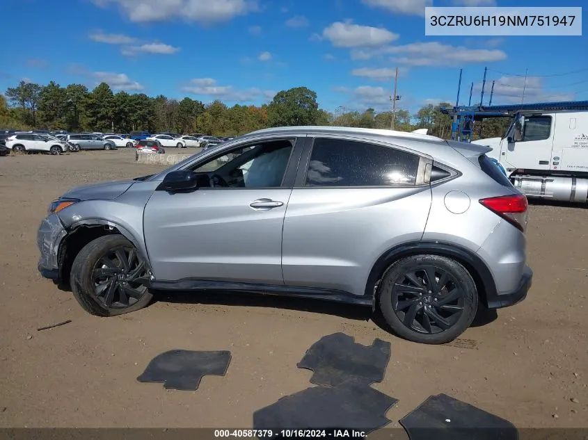 2022 Honda Hr-V Awd Sport VIN: 3CZRU6H19NM751947 Lot: 40587379