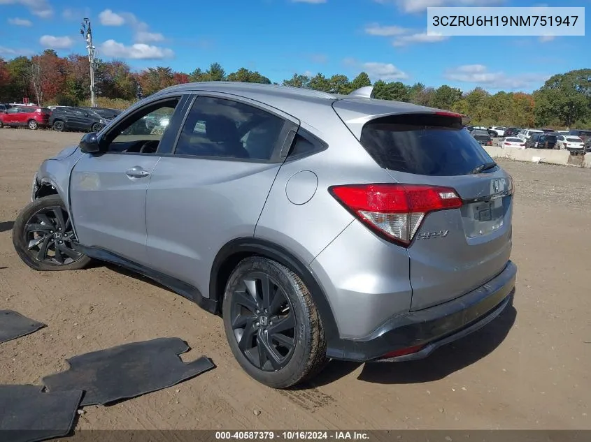 2022 Honda Hr-V Awd Sport VIN: 3CZRU6H19NM751947 Lot: 40587379