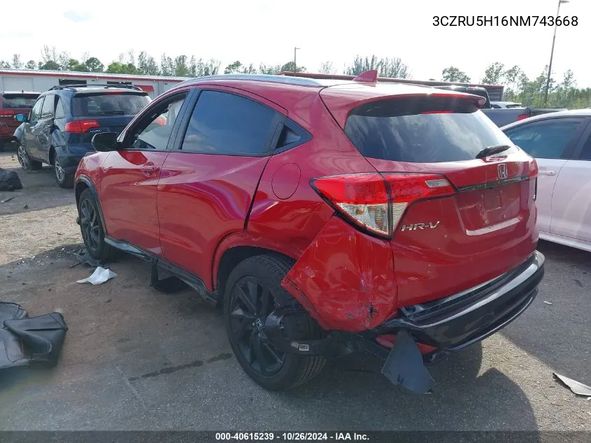 2022 Honda Hr-V 2Wd Sport VIN: 3CZRU5H16NM743668 Lot: 40615239