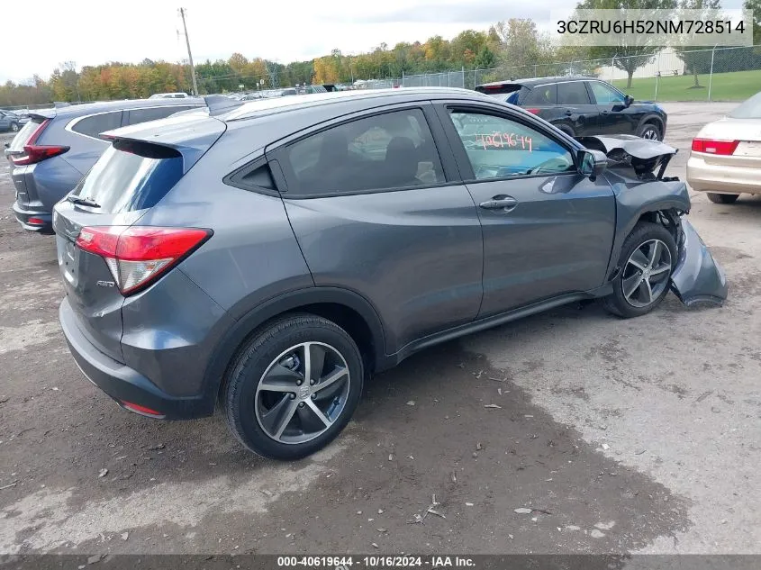 2022 Honda Hr-V Awd Ex VIN: 3CZRU6H52NM728514 Lot: 40619644