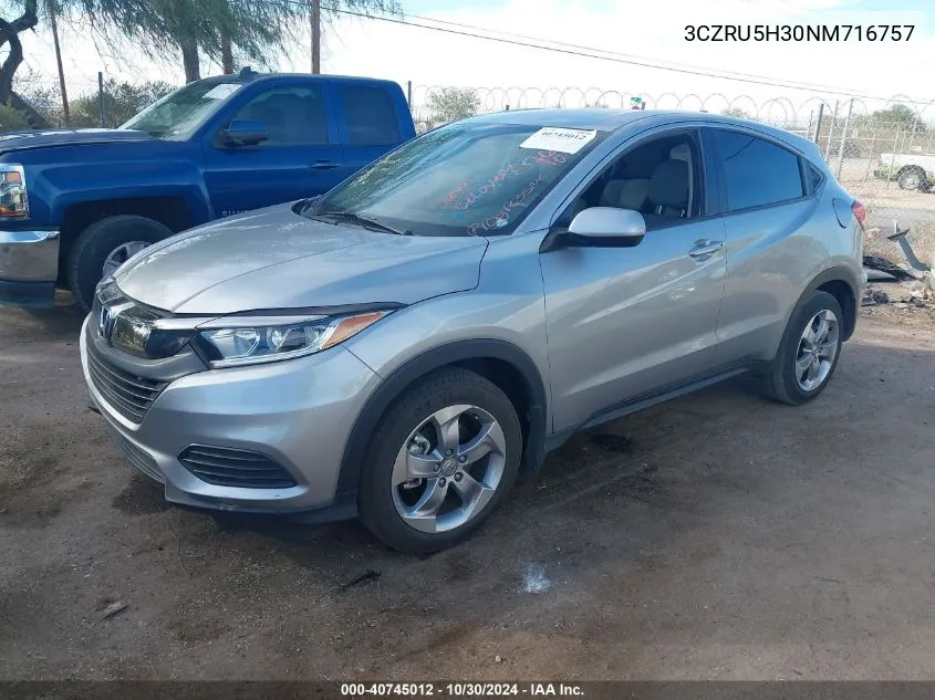 2022 Honda Hr-V 2Wd Lx VIN: 3CZRU5H30NM716757 Lot: 40745012